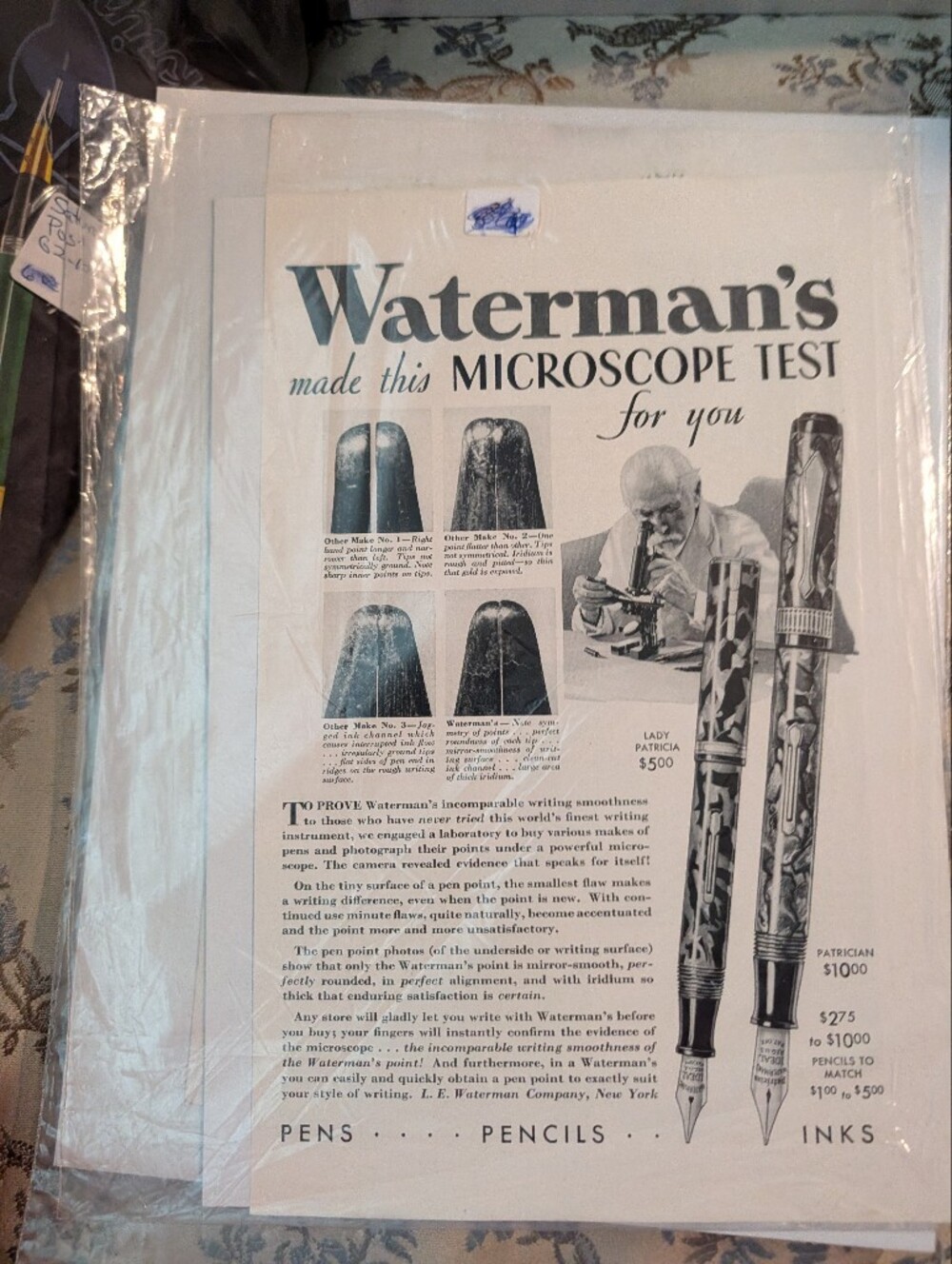 Waterman's Vintage Fountain Pen Advertisement Print - Black & White
